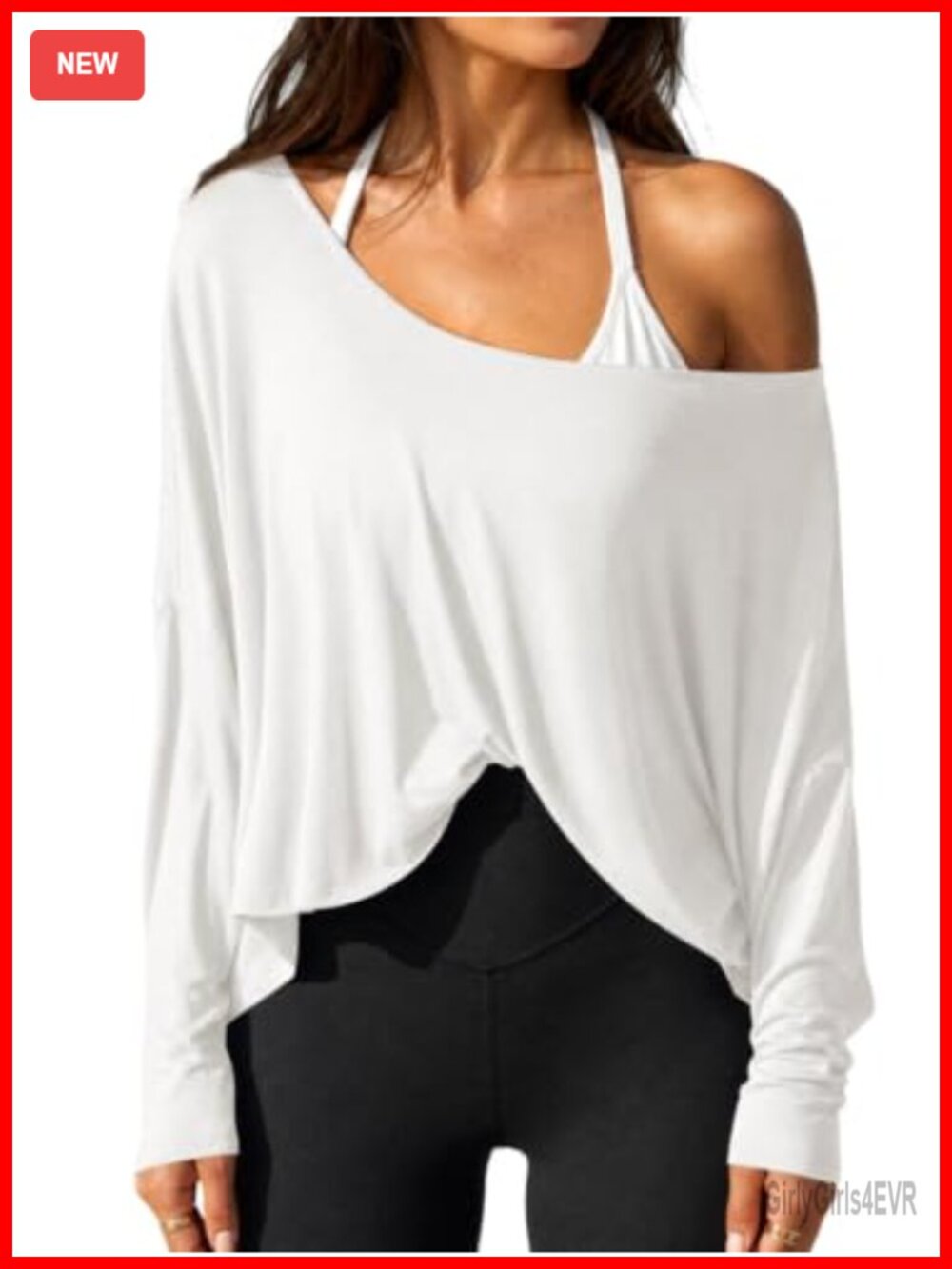 Off Shoulder Oversized Long Sleeve Workout Top Batwing Sleeve